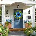 26 Inch Spring Wreaths for Front Door Outside Large Artificial Summer Wreath Silk Hydrangea Wreath with Yellow Daisy and Eucalyptus Leaves Indoor Outdoor Porch Rustic Farmhouse Home Wall Wedding Decor