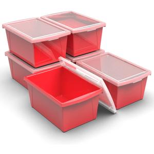 Storex 5.5 Gallon Storage Bin with Lid  Plastic Classroom Organizer for Books and Supplies, Red, 6-Pack (62745U06C)