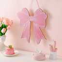 Pink Bow Wooden Hanging Sign Coquette Bow Wall Hanging Hanger Cute Preppy Wall Art Bowknot Welcome Door Sign Girly Decor for Girls Room College Dorm Apartment Indoor Outdoor Porch