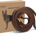 Real Leather Slip Lead Dog Leash, Adjustable Stitched Pet Slip Leads with Slider, Heavy Duty Flat Dog Training Leashes for Medium and Large Dogs, 5ft Long by 0.7" Wide, Brown
