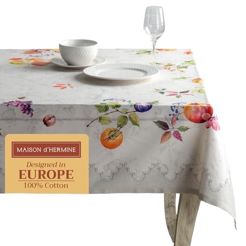 Maison d' Hermine Table Cloth Rectangle Table 100% Cotton 54 x 72 Inches Fall Tablecloth Reusable Everyday Use for Thanksgiving Christmas Decorations Dining Farmhouse Party (Fruit D'Hiver)
