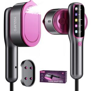 Travel Steamer for Clothes Portable: 2-in-1 Mini Handheld Garment Steamer Iron - 15s Heat Up & 5 Adjustable Steam - Large Ceramic Panel - 110-120V Black&Pink