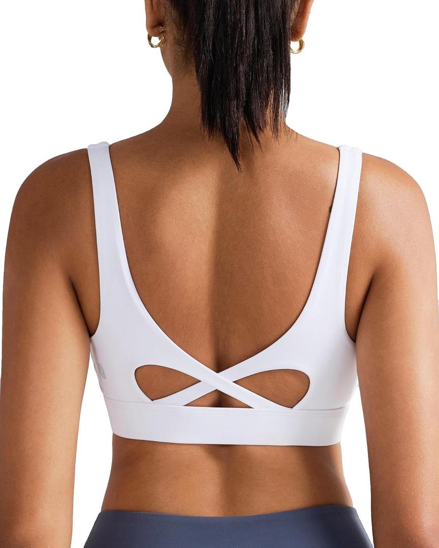 RUNNING GIRL Sports Bra for Women High Support, Molded Cup High Impact Sports Bras with Sewn in Pads Workout Running Bra (Large, White)