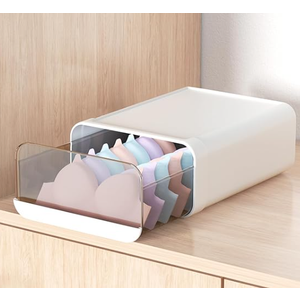 Miaocona Underwear Organizer Drawer, 1 Cell Plastic Sock Underwear Storage Drawer, Stackable Closet Organizers and Storage Box for Bras, Socks, Scarves, Ties, Belt (Queen SizeWhite, 1 Pcs)