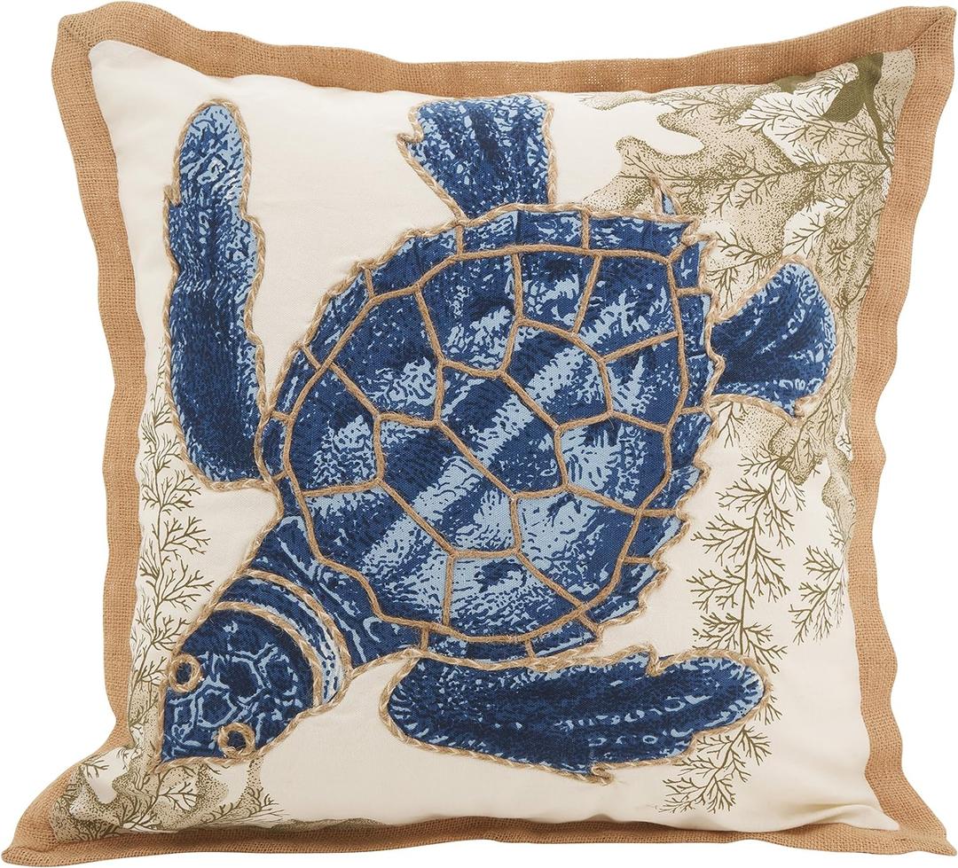 SARO LIFESTYLE Neptunian Collection Cotton Throw Pillow, 20", Sea Turtle (5440)