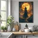 XWNLTEPK Halloween Night Witch and Full Moon Art Print Canvas Poster Suitable for Wall Decoration Home Seasonal Decor Spooky Atmosphere Theme Living Room Bedroom Party Wall Art Gothic Design Element (8x12in Black Framed, A01)