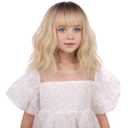 Black Ombre Blonde Wig for Child Short Blonde with Dark Roots Wig with Air Bangs for Girls Short Wavy Curly Hair for Kids Heat Resistant Synthetic Wigs with Cap
