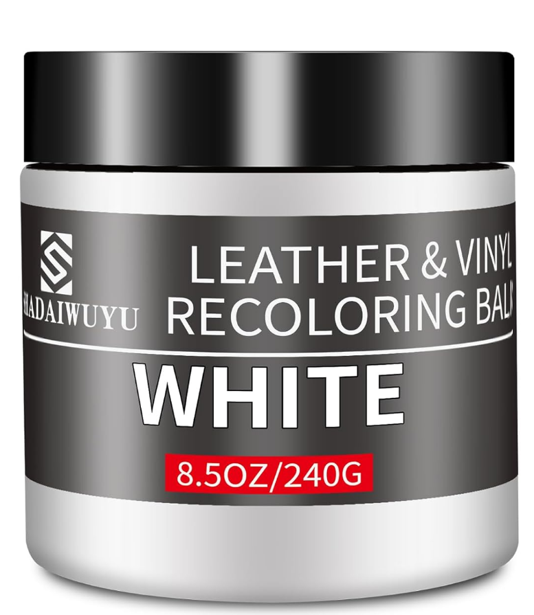 Leather Recoloring Balm,8.5oz Leather Color Restorer,White Leather Repair kit for Furniture and Car Interior,Leather Couch Scratch Repair,Leather Dye Paint for Faded,Cracked and Damaged Leather