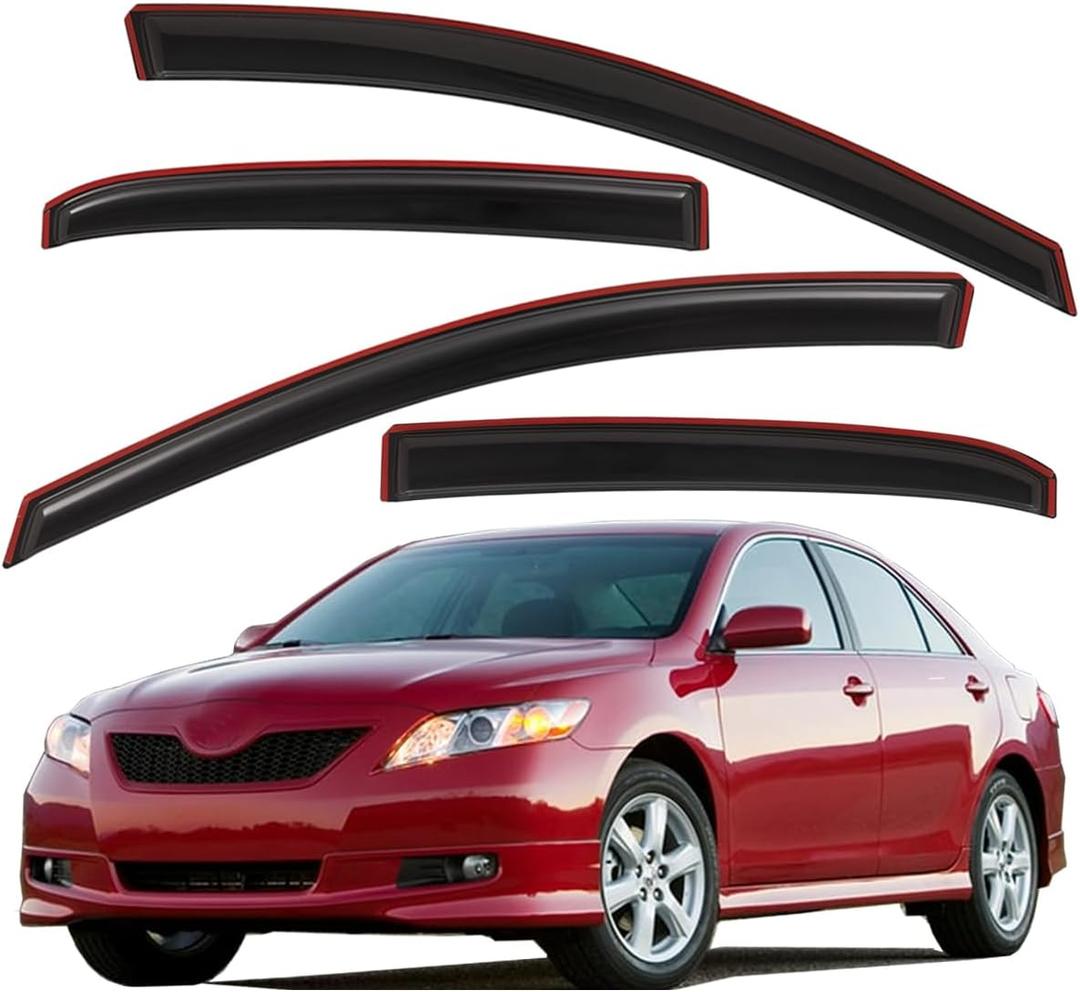 Lightronic Extra Durable Clip-on in-Channel Auto Vent Window Visor, Fits 2007-2011 Toyota Camry, UV Protection Rain Guard, Original Wind Deflector, No-Drill Easy Install, Dark Smoke, 4-Pcs