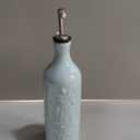 Sweejar Large Olive Oil Dispenser Bottle with Spout, 24 Oz Ceramic Oil Dispenser for Kitchen, Relief Opaque Cruet, Container for Cooking, EVOO, Vinegar, Pack of 1 (Light Blue)