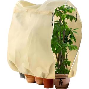 B Sepor Strong Plant Thickened Drawstring Bag Freeze Protection Covers Large Winter Shelter to Block Cold Air and Frost, Beige Large Pot Plant Bag 180 x 120cm (Surround Bag, L:47x70.5in)
