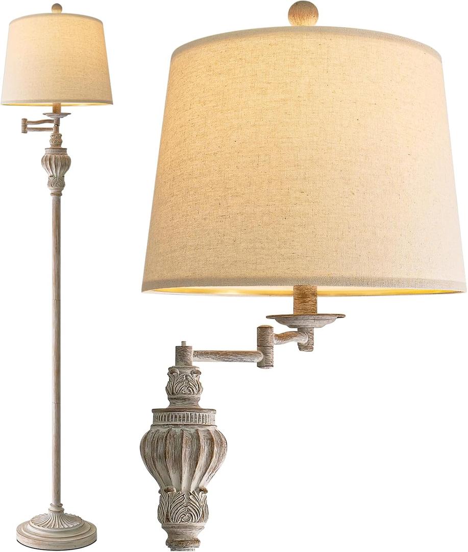 61" Vintage Floor Lamp with 350 Adjustable Swing Arm, Tall lamp Standing Lamp for Bedroom Living Room Bedside Nightstand Retro Farmhouse Mid Century Lamp Light Home Dcor Office Gifts (Antique White)