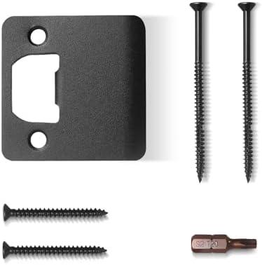 MOSECYOU Extended Strike Plate 2-1/4" x 2-1/4", Matte Black, Heavy Duty Version with Reinforced Torx/Star Screws & Bit, Extender Lip Latch Striker for Exterior/Interior Door (Matte Black,1 Pack)