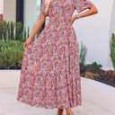 ZESICA Women's 2026 Summer Spring Floral Boho Maxi Dresses Casual Short Sleeve V Neck A Line Flowy Beach Vacation Dress (Pink)