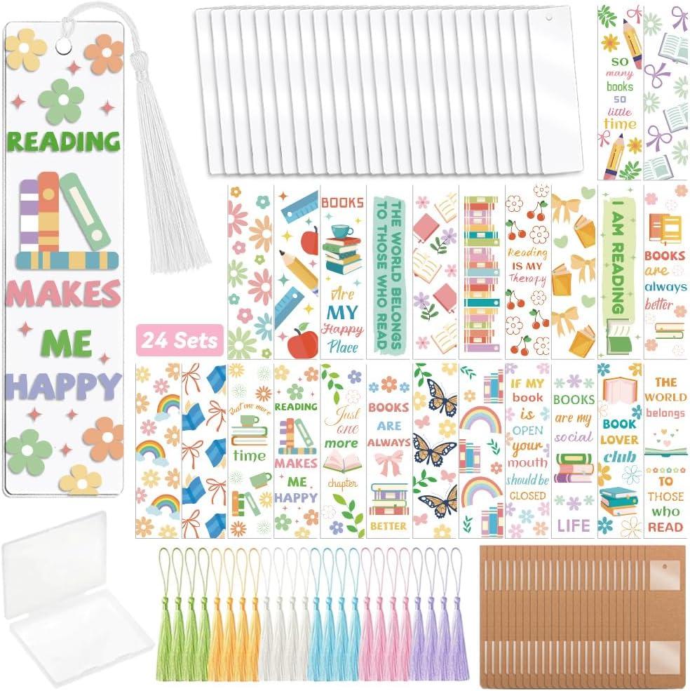 Peacoblue 121pcs Books and Flower UV DTF Acrylic Bookmark Making Kits Carft for Women Men Adult, DIY Cute Bookmarker Decal Stickers Warps Kit for Students Teachers Book Lovers Reading