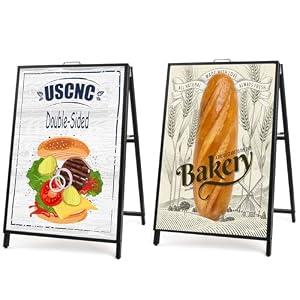 USCNC 2 Pack Heavy Duty A-Frame Sidewalk Sign 24 x 36 Inch, Portable Double-Sided Sandwich Board Slide-in Folding Metal Signboard (Frame only，No white board)