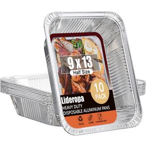 Half Size Aluminum Pans 9x13-10 Pack Aluminum Foil Pans, Heavy Duty Disposable Pans for Cooking, Storing, Prepping, and Freezing Food