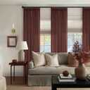 Chestnut Brown 84 Inch Pinch Pleated Linen Curtains 2 Panel Set for Living Room Thick Linen Textured Drapes 84 Inches Long Pinch Pleat Drapes Semi Sheer Curtain for Dining Bedroom Office Rust Maroon