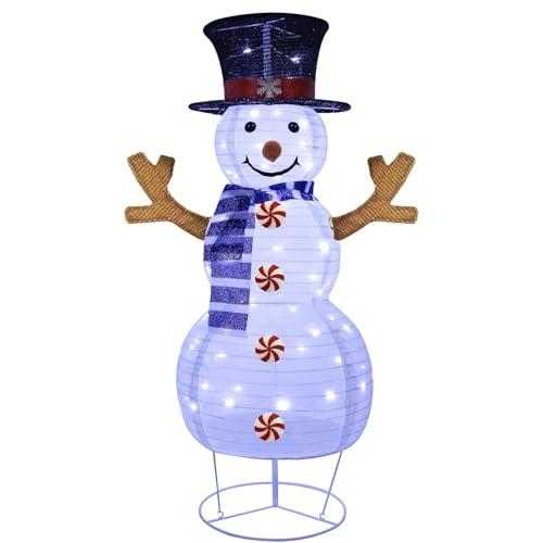 Juegoal Lighted Christmas Decorations, 3.5FT Outdoor 3D Collapsible White Snowman with Built-in LED Lights, Pre-Lit Pop Up Xmas Snowman, Light Up for Holiday New Year Winter Garden Decor