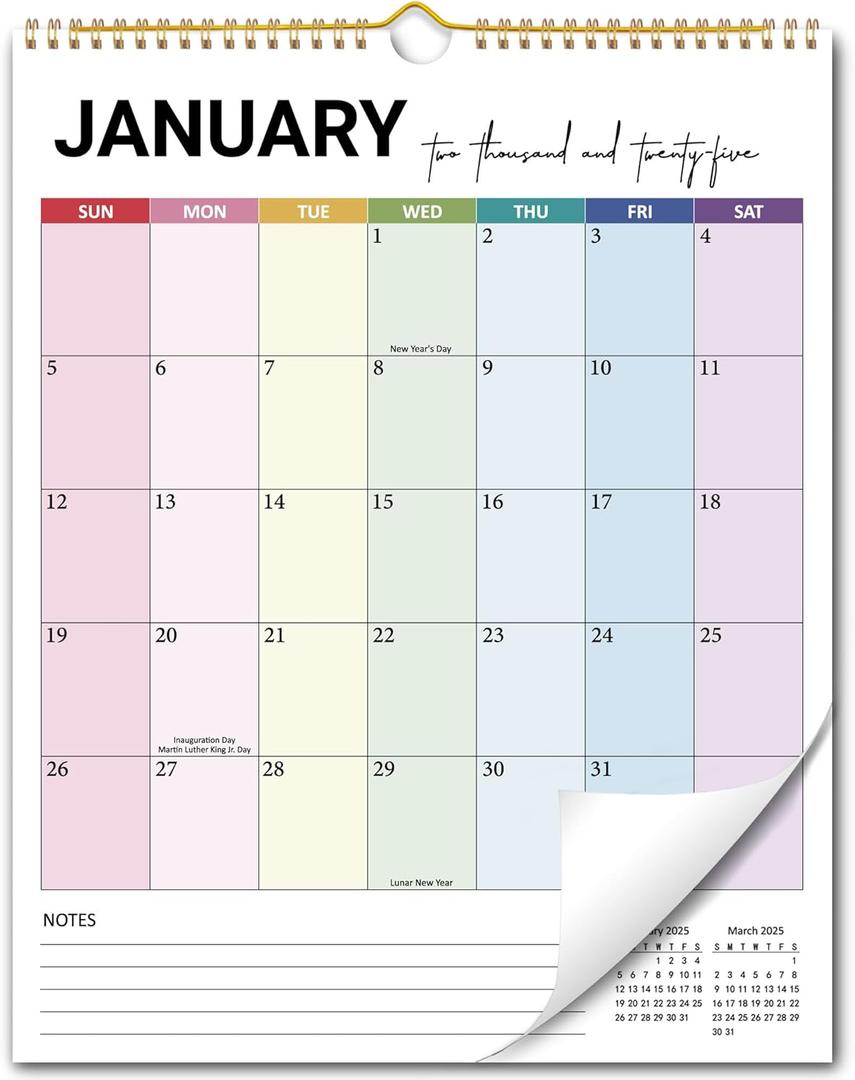 2025 Calendar - Wall Calendar from January 2025 to December 2025, 2025 Hanging Vertical Calendar with Thick Paper, Large Daily Blocks, Perfect for Monthly Organizing & Planning, 11.5" x 14.5"