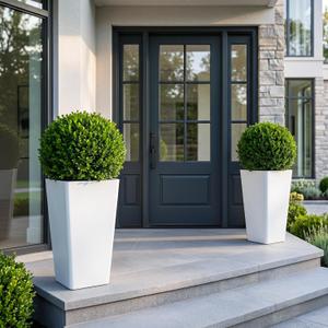 KOL Planters for Outdoor Plants, 28 Inch Tall White Flower Pots 2 Pack, Large Plastic Plant Pots with Drainage Hole and Dual-Purpose Tray, Decorative Indoor Planter for Front Porch Patio Garden