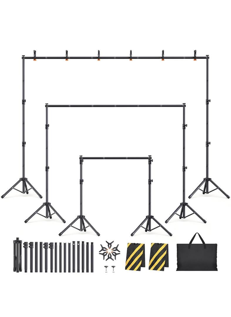 Backdrop Stand Kit - 6 Widths, 10x7.5ft Adjustable Background Stand for Parties & Studio Photography
