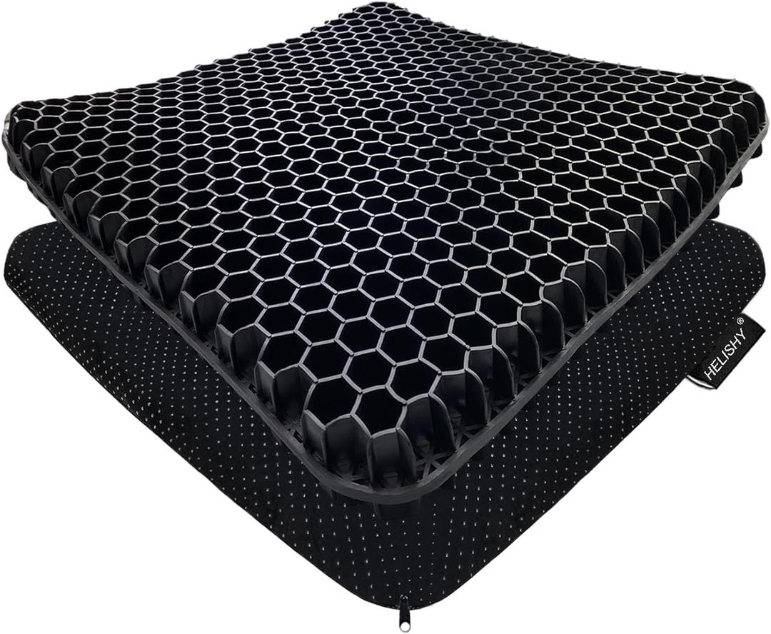 Gel Seat Cushion for Long Sitting Pressure Relief - Non-Slip Gel Chair Cushion for Back, Sciatica, Tailbone Pain Relief - Seat Cushion for Office Desk Chair, Car Seat  Wheelchair Cushions (16.5 x 14.5 x 1.65 inches, Black)