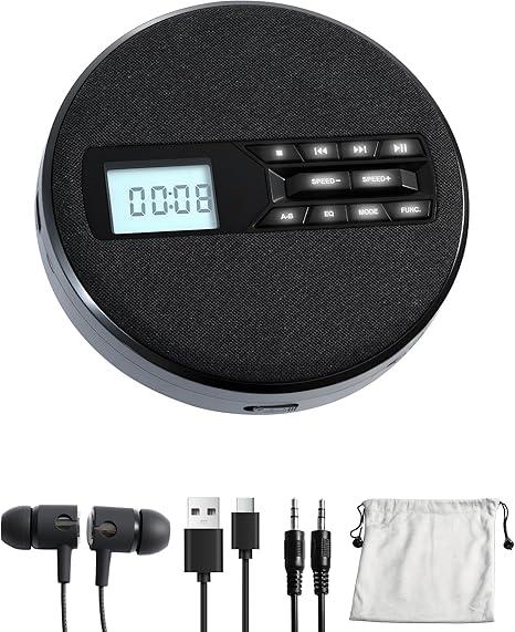 CD Player Portable with Speakers  Rechargeable Personal CD Player for Car and Home, Small Fabric Music Player with Backlit Display, AntiSkip, AUX/USB Port  Ideal for Audiobooks & Gifts