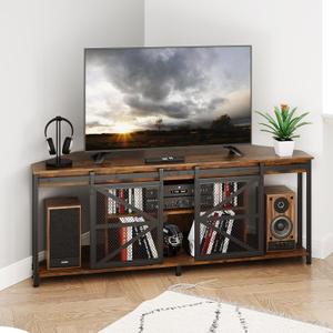 Corner TV Stand for 50 Inch TV, Rustic Entertainment Center, 55.1"W x 15.7"D x 21.6"H