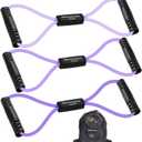 RENRANRING Figure 8 Fitness Resistance Bands with Handles - Exercise Tube Band Set of 3 for Arm and Shoulder Stretch, Rope 8 Word Elastic for Women and Men (Purple series)