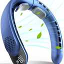FrSara Rechargeable Neck Fan, Personal Fan with LED Display, 3 Speeds with 4000mAh Battery Powered, Supports USB TYPE-C, Portable, Ideal & Quiet for Women, Men Travel, Outdoor, Blue