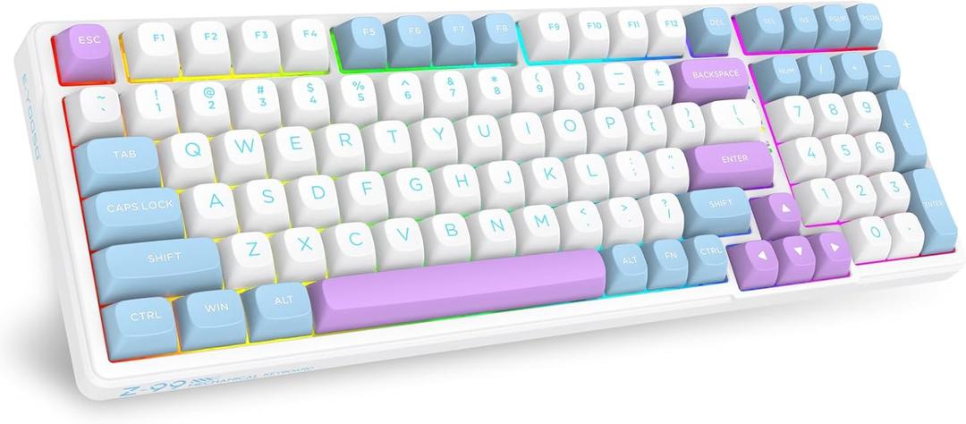 E-YOOSO Z-99 Wireless Mechanical Hot Swappable Custom Keyboard, 96% RGB Backlit Tri-Mode BT5.0/2.4GHz/USB-C, Pre-lubed Linear Switches, Gasket Structure, Gaming Keyboard, Software Support (White Blue--RGB)