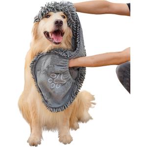 Microfiber Dog Bath Towel  Super Absorbent Dog Towels for Drying Dogs Large & Small, Quick Dry Pet Towel with Hand Pockets, Soft & Durable Puppy Towel, Machine Washable  Grey