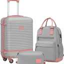 Coolife Suitcase Set 3 Piece Luggage Set Carry On Travel Luggage TSA Lock Spinner Wheels Hardshell Lightweight Luggage Set(Gray+Pink, 3 piece set (BP/TB/20))