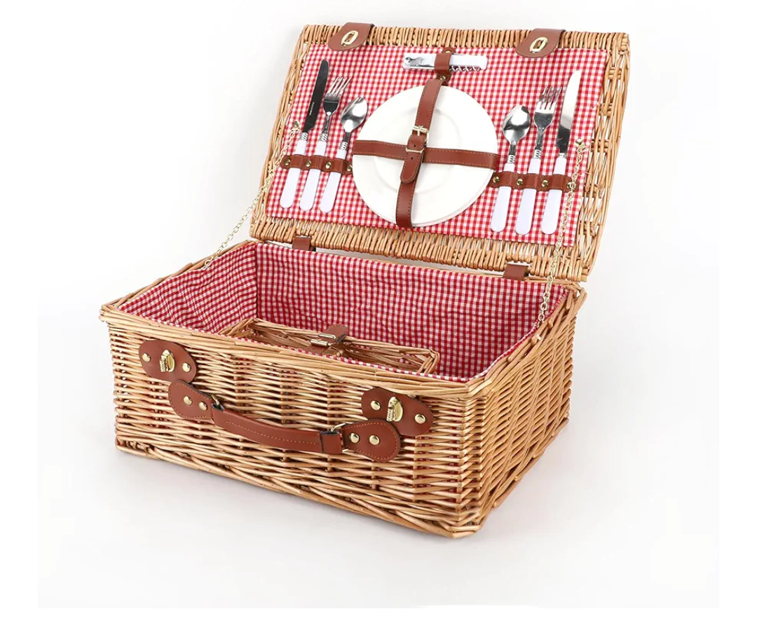 Wicker Picnic Basket for 4 People, Wicker Basket is Suitable for Camping, Outdoors, Photo Shoot or Birthday, Valentine's Day, Wedding Gift