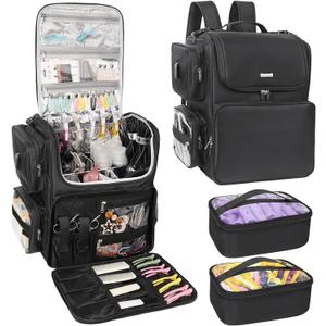 Relavel Hair Tools Travel Bag Hair Stylist Backpack Hairdresser Cosmetology Bag, Heat Insulation Full Layer for Curling Iron, Hair Straightener, Travel Accessories Train Case Barber Organizer, Black