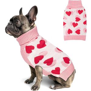 KYEESE Valentines Dog Sweater, Comfy Dogs Coat with Leash Hole, Turtleneck Dog Sweater, Stretchy Pullover Pet Sweaters for Dogs, Warm Pet Clothes with Heart Print, Medium