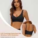 Padded Bralettes for Women Pack Seamless Bras Full Coverage Wireless Bralette Ribbed V Neck Comfort Tshirt Bra Set (Large, Black + Gray)