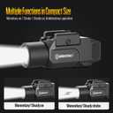 DEFENTAC 1800 Lumens Slidable Pistol Light with Quick Release, Rechargeable Tactical Flashlight with Strobe/Momentary for Guns with Pic-Rail (Not for Subcompact)