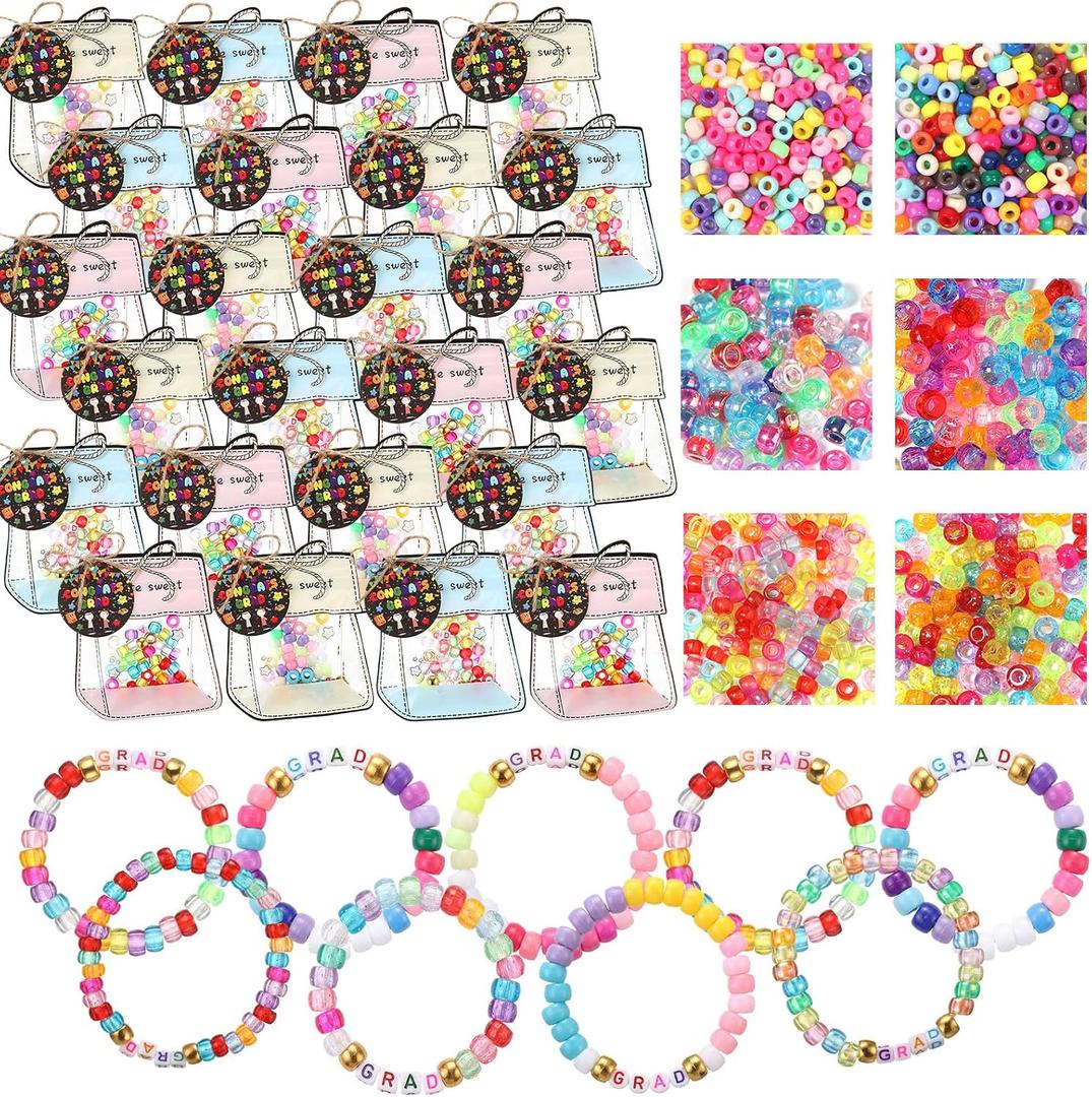 24 Sets Graduation Gifts DIY Bead Bracelets for Her Him, Class of 2026 Graduation Bracelet with Beaded Gift Bags and Tags, Class of 2026 Graduation Party Favors Seniors Middle High School College