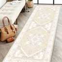 BESTSWEETIE 2x6 Area Rugs for Living Room Washable Non Slip Carpet Low Pile Soft Vintage Print Pattern Rug for Bedroom Dining Room Kitchen Entryway Indoor-Cream/Light Yellow/Brown/Blue/Red/Pink