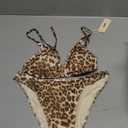 seamoly Women's Bikini Sets Tie Back Bowknot Two Piece Swimsuits Triangle Thong Bathing Suit Gingham Floral Cherry Printing (Veiled Leopard) Size S