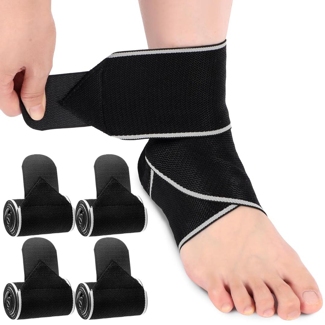 TrelaCo 4 Pack Ankle Brace for Women & Men Ankle Compression Sleeve Support for Plantar Fasciitis Relief, Extended Lacing Straps for Compression Fixation (No Slippage) Pain Relief for Sprain