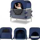 Poray Pop up Baby Privacy Bed Tent Sleeping Crib Tent Cover for Toddler,Blocks 80% Light with Monitor and Fan Pouch Design with Zipper Doors,Breathable Mesh Windows, Large