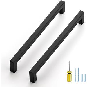 Ravinte 3 Pack Black Cabinet Pulls 8-4/5 Inch Square Cabinet Handles Matte Black Kitchen Hardware for Cabinet Drawer Pulls Come with Screwdriver