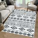 Lahome Area Rugs 4x6 Living Room, Washable Non Slip Soft White Rug, Low Pile Moroccan Tribal Print Boho Front Door Rugs, Non Skid Rubber Backed Carpet for Bedroom Play Room Office Nursery Varena