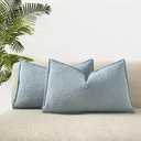 JUSPURBET Light Blue Boucle Broadside Lumbar Throw Pillow Covers 12x20 inch Set of 2 for Couch Bedroom Sofa Living Room Decorative Soft Textured Cushion Covers with Hidden Zipper