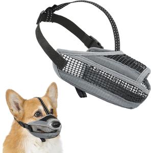 Soft Mesh Dog Muzzle with Reflective Strap - Lightweight Muzzle Adjustable Dogs to Prevents Biting, Chewing & Licking, Open Nose Design Reduces Friction & Enhances Comfort (Grey, M)