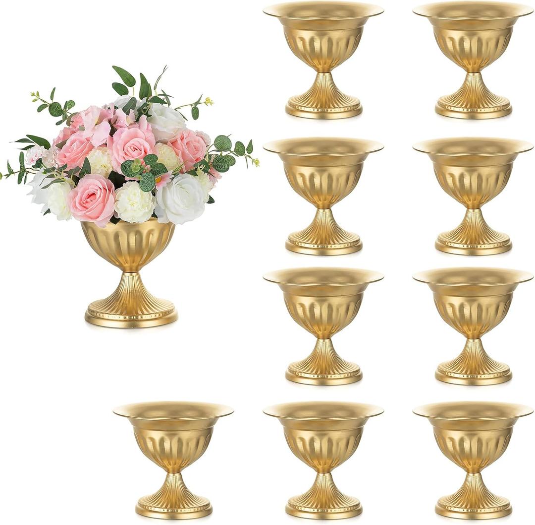 Sziqiqi Gold Metal Urn Compote Vase, Flower Weddings Centerpieces, 10Pcs