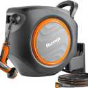 Ruvup Retractable Garden Hose Reel, 5/8in x 100ft Water Hose Reel with Metal Bracket, UV Resistant Automatic Hose Reel Wall Mount for Outside, Slow Retraction Any Length Lock 10 Spray Nozzle (Dark Gray)